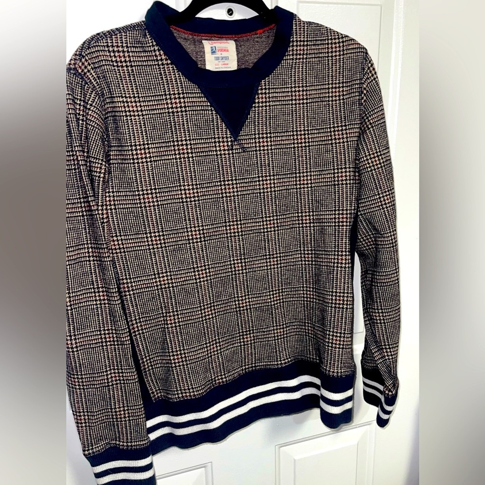 Todd Snyder Plaid Cardigan in Navy and Cream